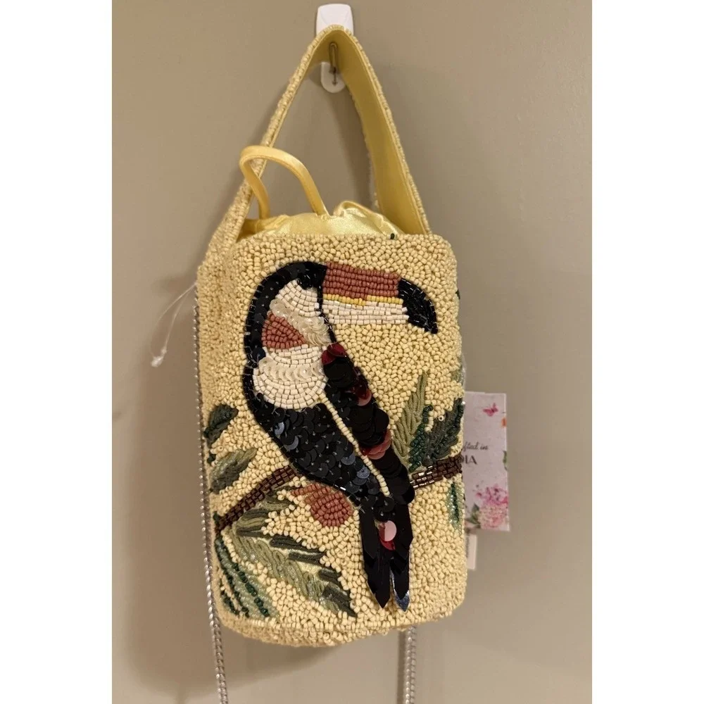New Release‎ Handcrafted in India Yellow Toucan Bird Beaded Bag Viral TikTok